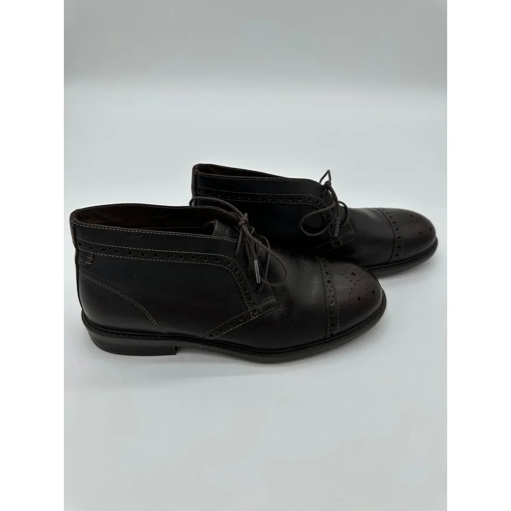 Dunham Chukka Boots Mens Cap Toe Brogue Leather Ankle Shoes Brown 8 4E